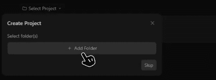Janela Create Project com o botão Add Folder
