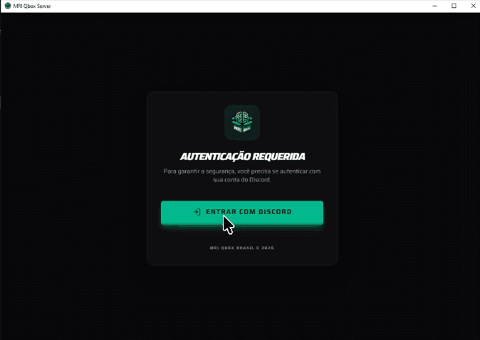 Tela de autenticação requerida do MRI Qbox Server com o botão Entrar com Discord