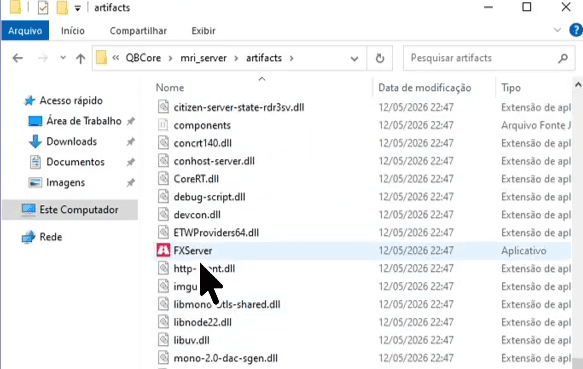 Pasta artifacts da instalação com o aplicativo FXServer