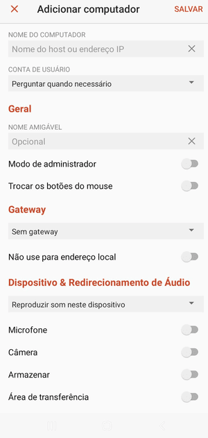 Campo para informar o IP da máquina