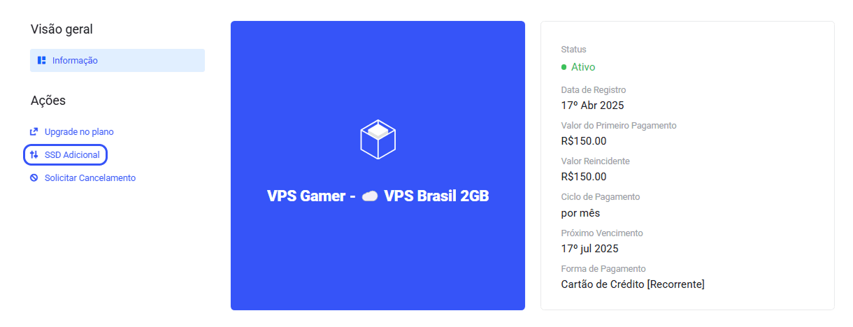 Opção de SSD adicional dentro do painel de controle