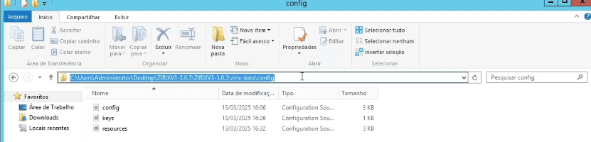 Pasta config da base com os arquivos config, keys e resources
