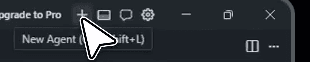 Botão de novo agente no canto superior direito do Cursor