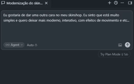 Campo de mensagem do Cursor com o prompt escrito e o modo Agent selecionado