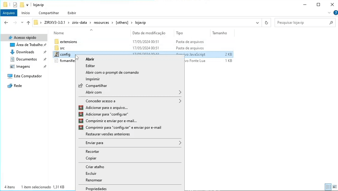 Pasta lojavip dentro dos resources com os arquivos do script