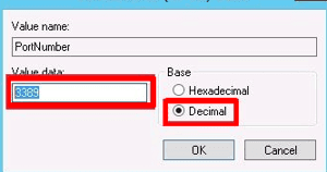 Edição do valor portnumber com a opção decimal selecionada