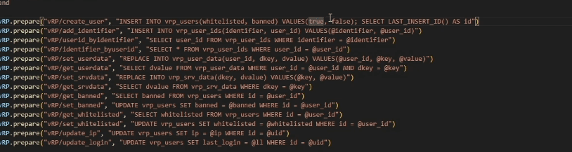 Linha do create_user alterada para VALUES true e false