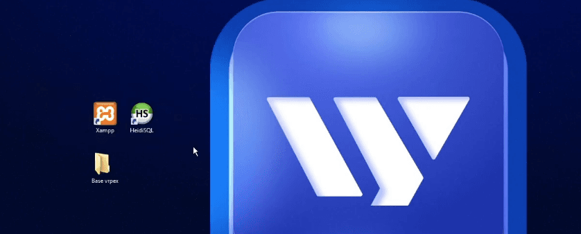 Área de trabalho da VPS com os atalhos do XAMPP e do HeidiSQL