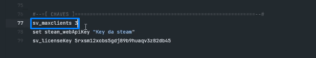 Linha sv_maxclients no arquivo de configuração, com o valor 3